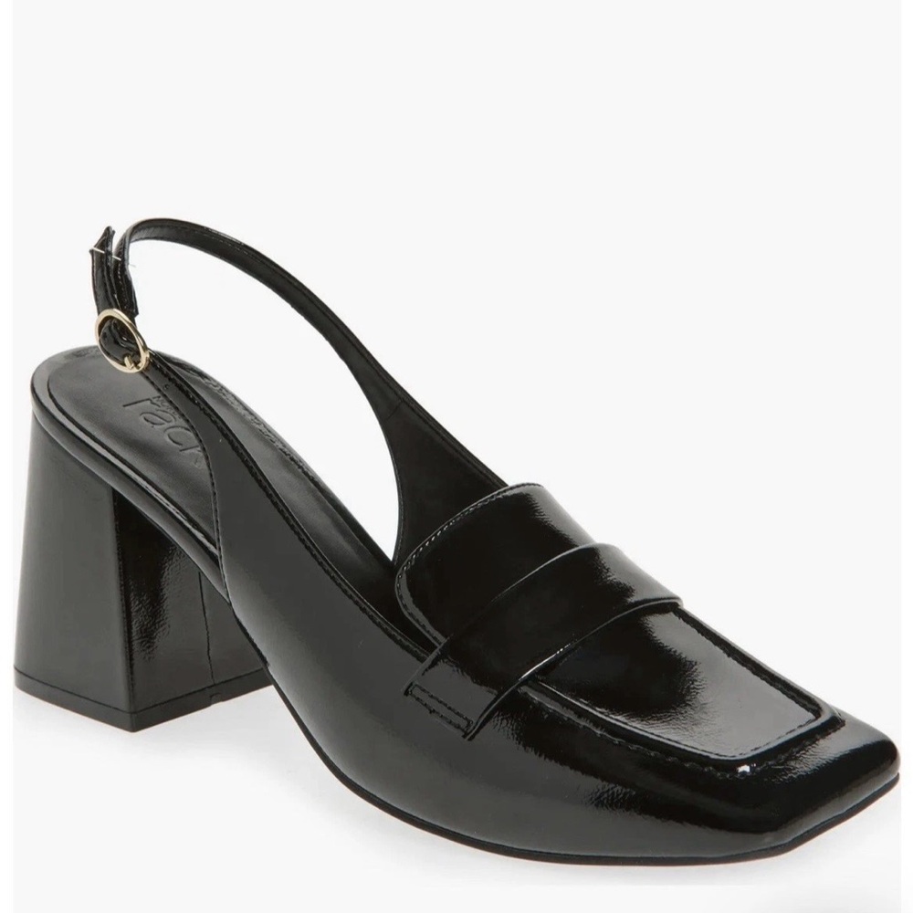 Trendy Women’s Black Loafer Style Slingback Block Heel Shoes